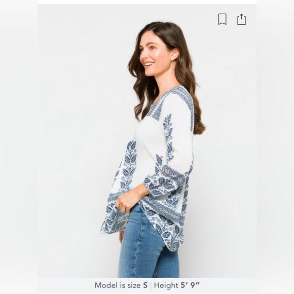 NWT | Daniel Rainn | Amely Split Neck Top | White/Navy | Medium - Picture 9 of 10